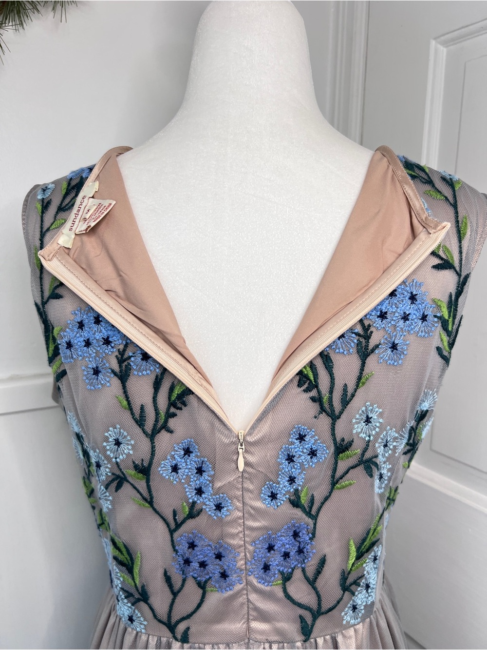 Sundance Forget Me Not Floral Embroidered Tulle Fit & Flare Dress in Blue Nude - Picture 7 of 11